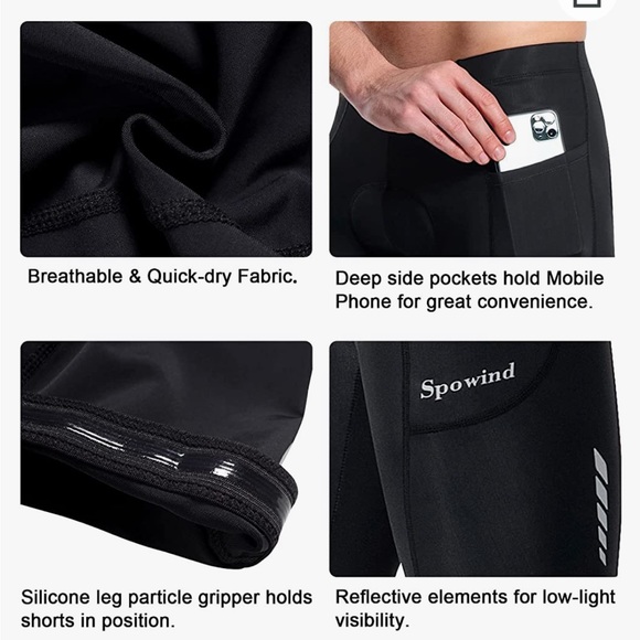 SPOWIND Men’s Padded Cycling Shorts w/ Side Pockets - Picture 4 of 10